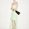 Double Georgette Stretch Silk Asymmetric Strapless Cocktail Dress