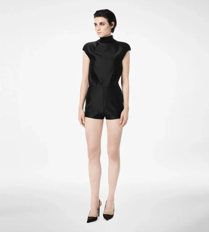 Double Silk Duchesse Playsuit with Cut-Out