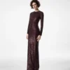 Embroidered Croc Effect Long Sleeve Evening Dress Embroidered Croc Effect Long Sleeve Evening Dress