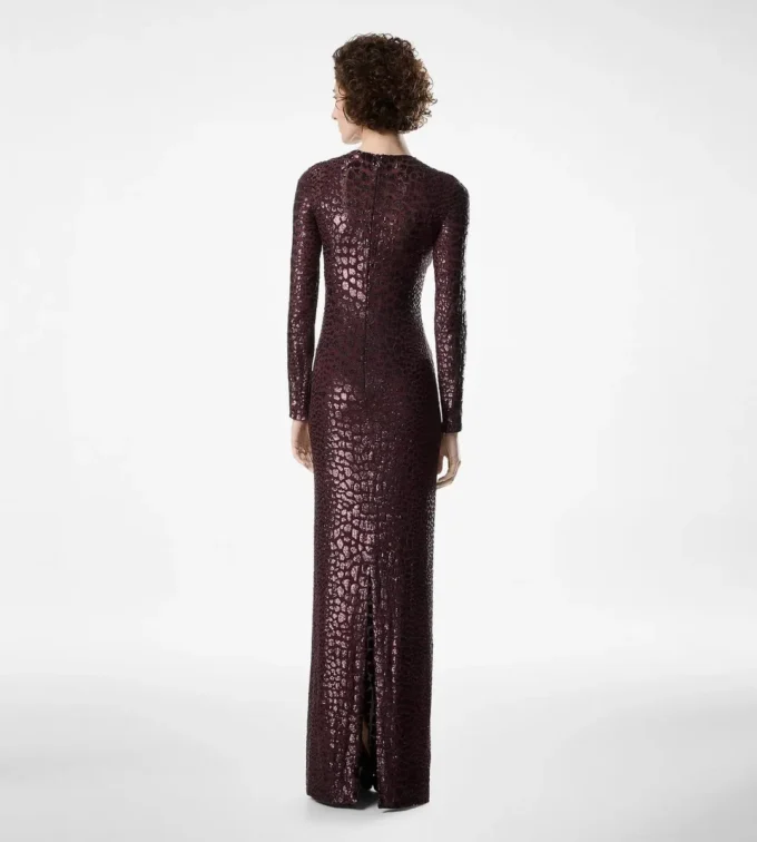 Embroidered Croc Effect Long Sleeve Evening Dress Embroidered Croc Effect Long Sleeve Evening Dress