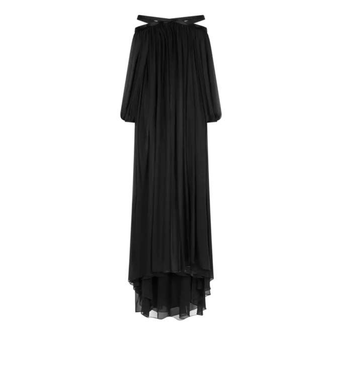 Embroidered Silk Chiffon Off the Shoulder Evening Dress