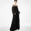 Embroidered Silk Chiffon Off the Shoulder Evening Dress