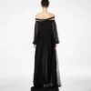 Embroidered Silk Chiffon Off the Shoulder Evening Dress