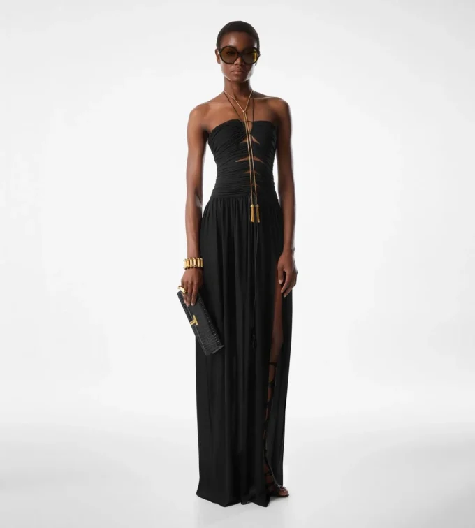 Evening Dress with Drawstrings and Cut Out Details