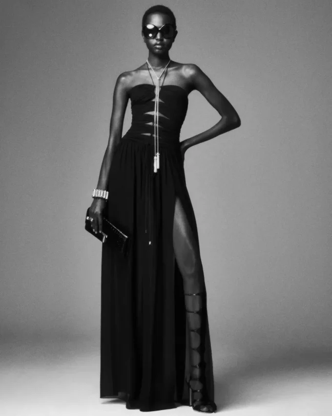 Evening Dress with Drawstrings and Cut Out Details