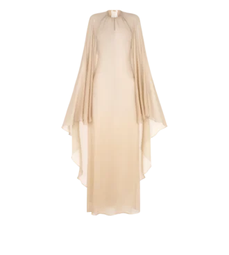 Evening Dress with Keyhole Neckline and Asymmetric Cape
