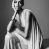 Evening Dress with Keyhole Neckline and Asymmetric Cape