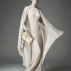 Evening Dress with Keyhole Neckline and Asymmetric Cape