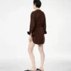 Full Grain Lamb Suede Belted Plastron Mini Shirt Dress
