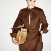 Full Grain Lamb Suede Belted Plastron Mini Shirt Dress
