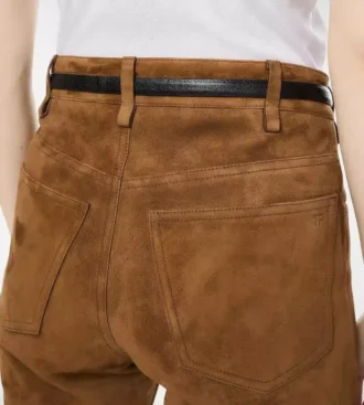 Full Grain Lamb Suede Five-Pocket Pants with Tf Debossed Logo