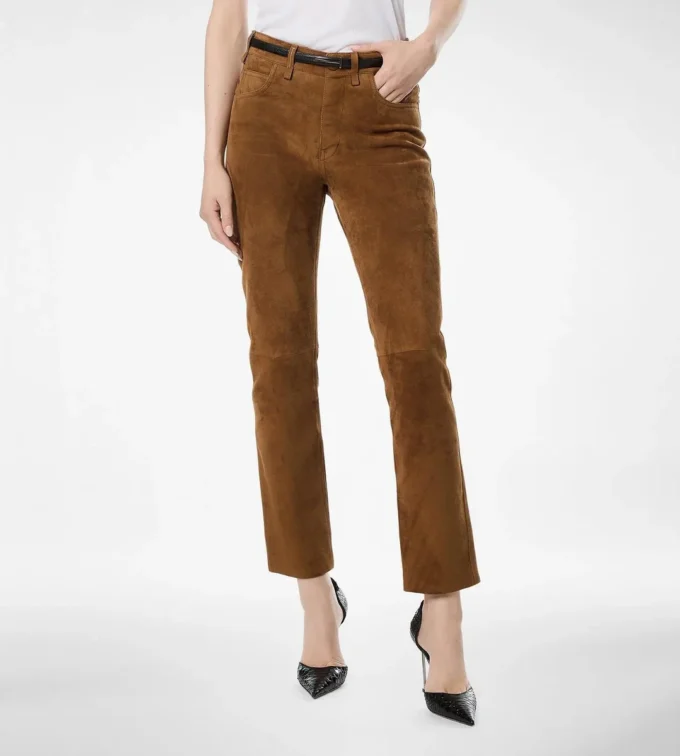 Full Grain Lamb Suede Five-Pocket Pants with Tf Debossed Logo