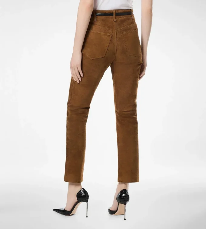 Full Grain Lamb Suede Five-Pocket Pants with Tf Debossed Logo
