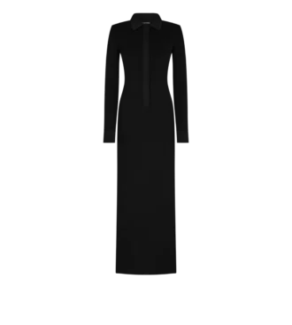 Full Needle Stretch Wool Polo Maxi Dress