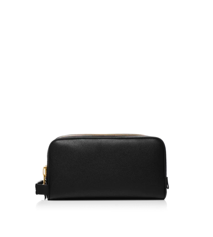 Grain Leather Double Zip Toiletry Bag