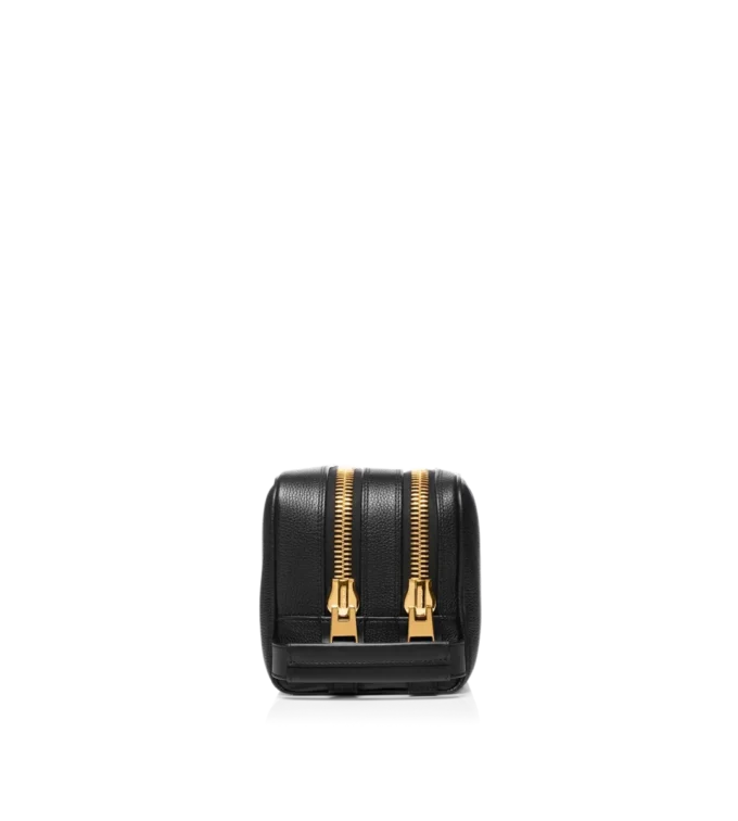 Grain Leather Double Zip Toiletry Bag