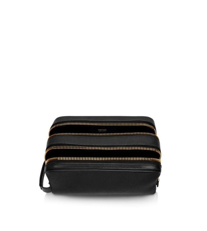 Grain Leather Double Zip Toiletry Bag