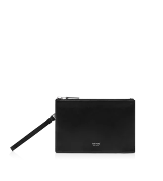 Grain Leather Minimal Slim Pouch with Wristlet