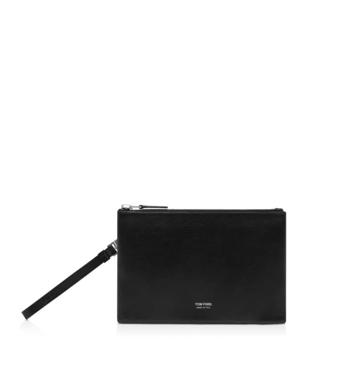 Grain Leather Minimal Slim Pouch with Wristlet