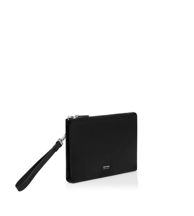 Grain Leather Minimal Slim Pouch with Wristlet