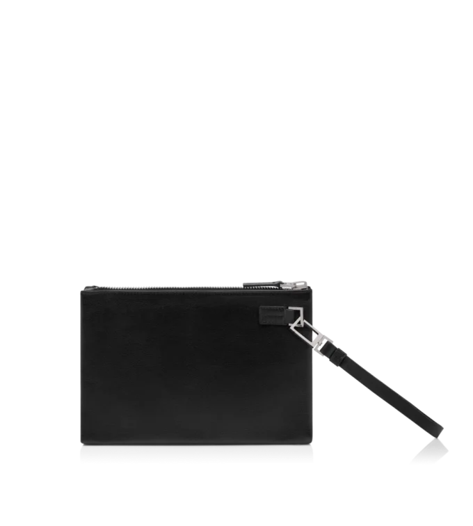 Grain Leather Minimal Slim Pouch with Wristlet