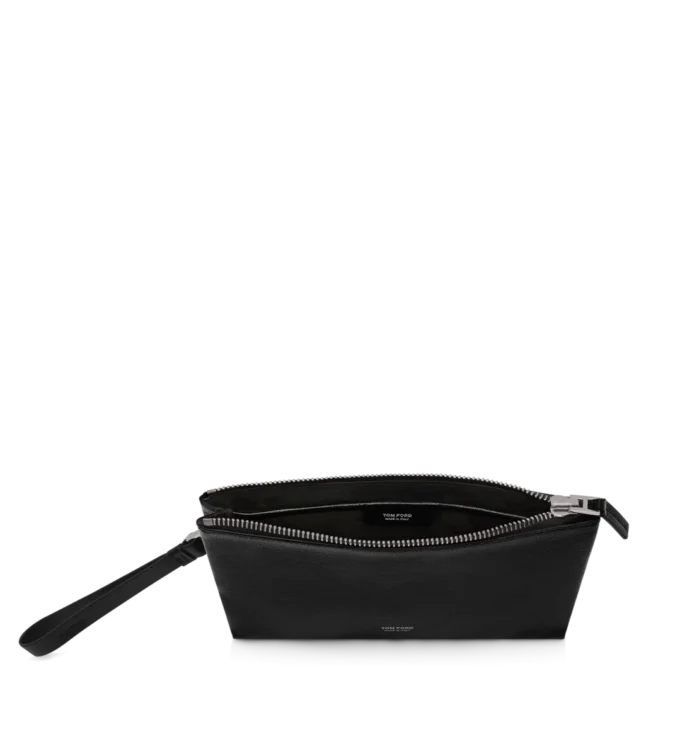 Grain Leather Minimal Slim Pouch with Wristlet