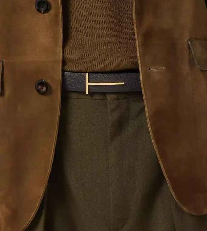 Grain Leather Slim T Reversible Belt