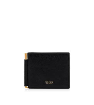 Grained Leather Money Clip Wallet