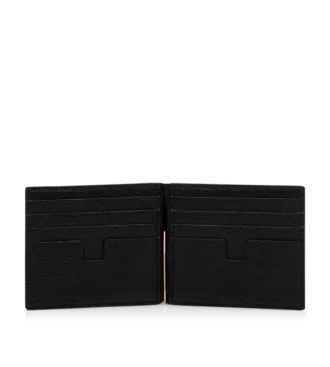 Grained Leather Money Clip Wallet