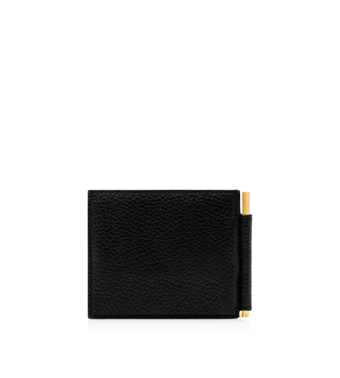 Grained Leather Money Clip Wallet