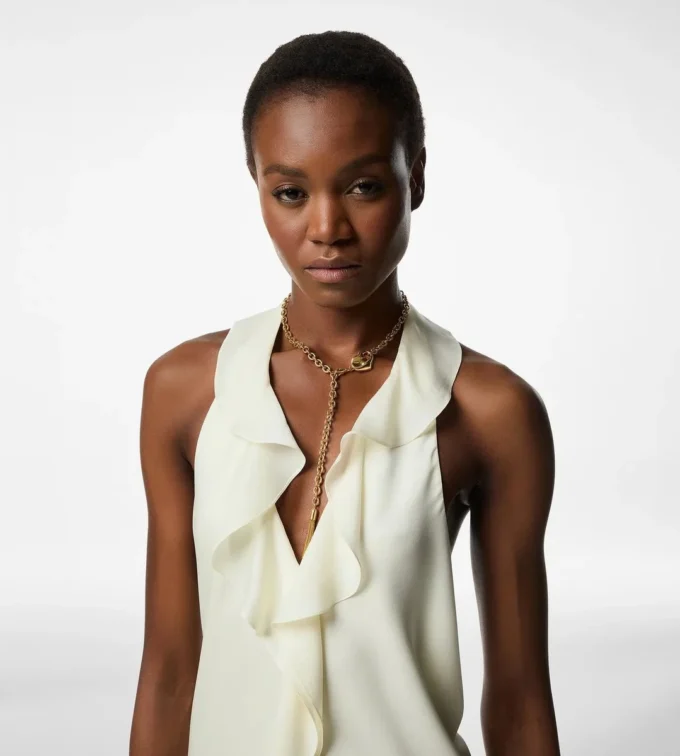 Halterneck Evening Dress with Ruffle Detail