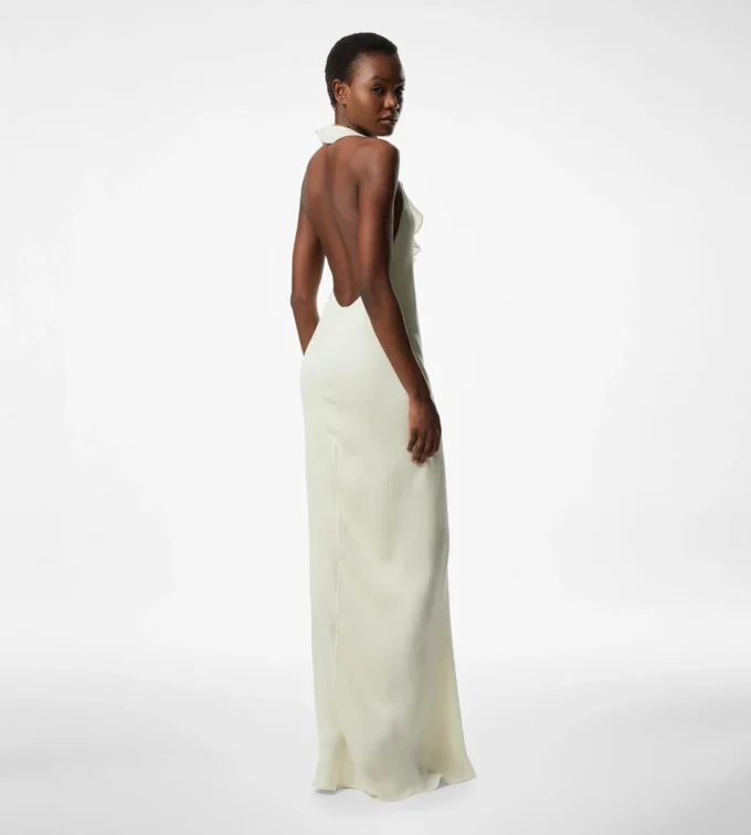 Halterneck Evening Dress with Ruffle Detail