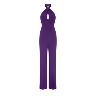 Halterneck Twist Front Silk Jumpsuit