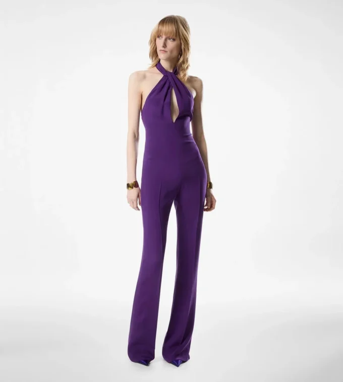 Halterneck Twist Front Silk Jumpsuit