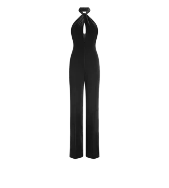 Halterneck Twist Front Velvet Jumpsuit