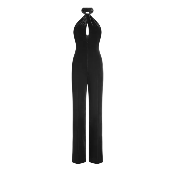 Halterneck Twist Front Velvet Jumpsuit Halterneck Twist Front Velvet Jumpsuit