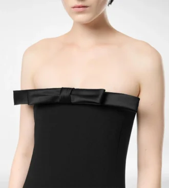 Heavy Crepe Envers Satin Strapless Cocktail Dress with Bow Detail