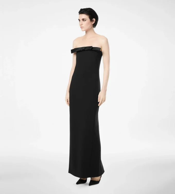 Heavy Crepe Envers Satin Strapless Cocktail Dress with Bow Detail