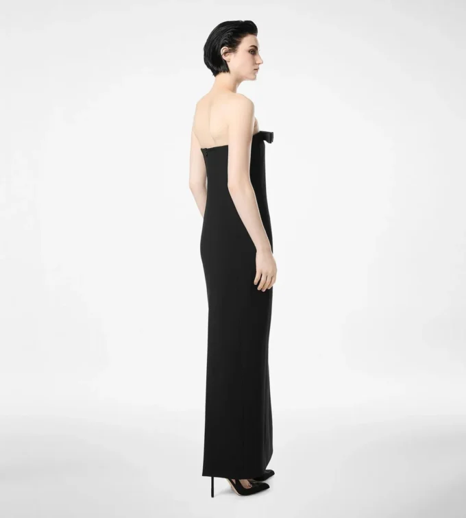 Heavy Crepe Envers Satin Strapless Cocktail Dress with Bow Detail