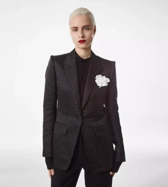 Jacquard Polka Dot Duchesse Single Breasted Jacket Jacquard Polka Dot Duchesse Single Breasted Jacket