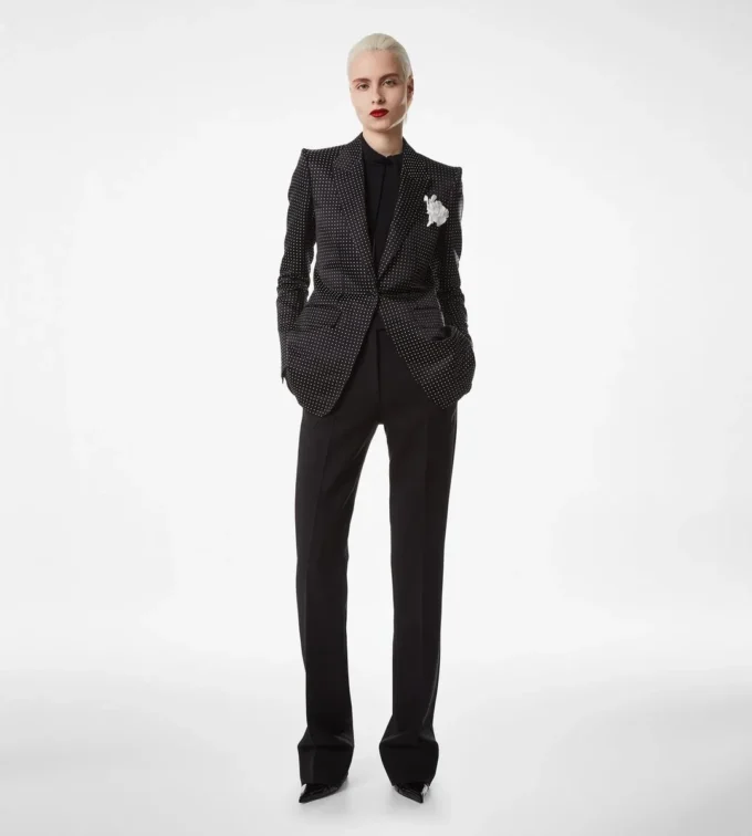 Jacquard Polka Dot Duchesse Single Breasted Jacket Jacquard Polka Dot Duchesse Single Breasted Jacket