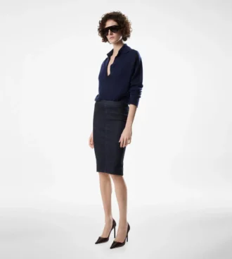 Knee-Length Tailored Denim Skirt