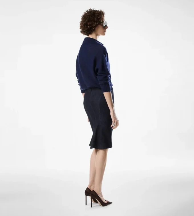Knee-Length Tailored Denim Skirt