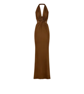 Knitted Stretch Jersey Criss-Cross Evening Dress