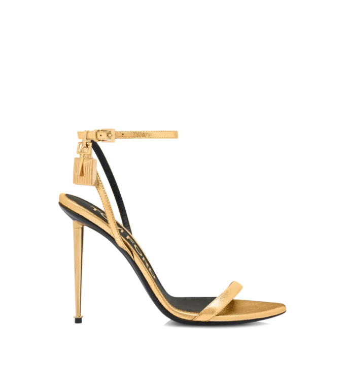 Laminated Nappa Leather Padlock Pointy Naked Sandal Laminated Nappa Leather Padlock Pointy Naked Sandal