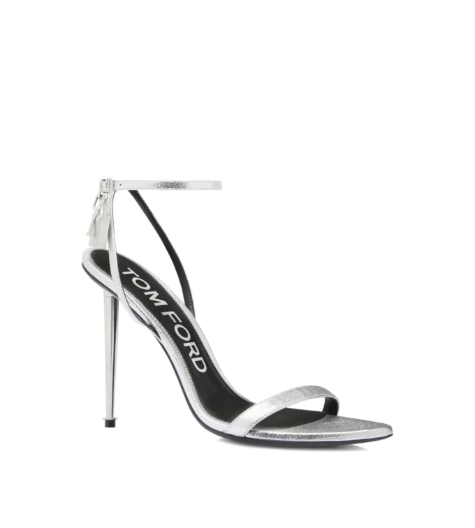 Laminated Nappa Leather Padlock Pointy Naked Sandal Laminated Nappa Leather Padlock Pointy Naked Sandal