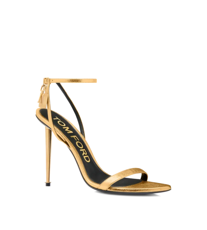 Laminated Nappa Leather Padlock Pointy Naked Sandal Laminated Nappa Leather Padlock Pointy Naked Sandal