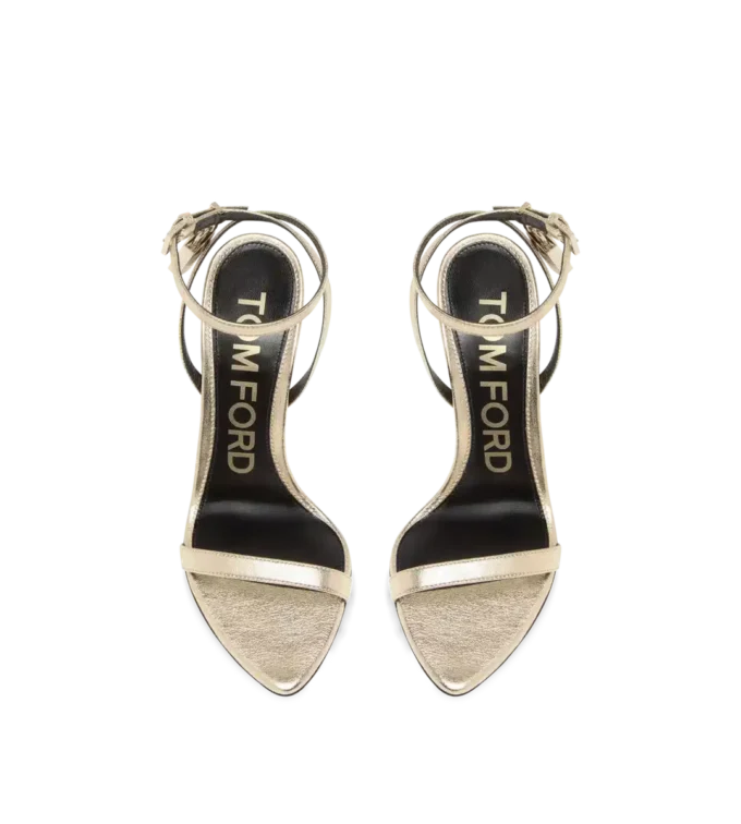 Laminated Nappa Leather Padlock Pointy Naked Sandal Laminated Nappa Leather Padlock Pointy Naked Sandal