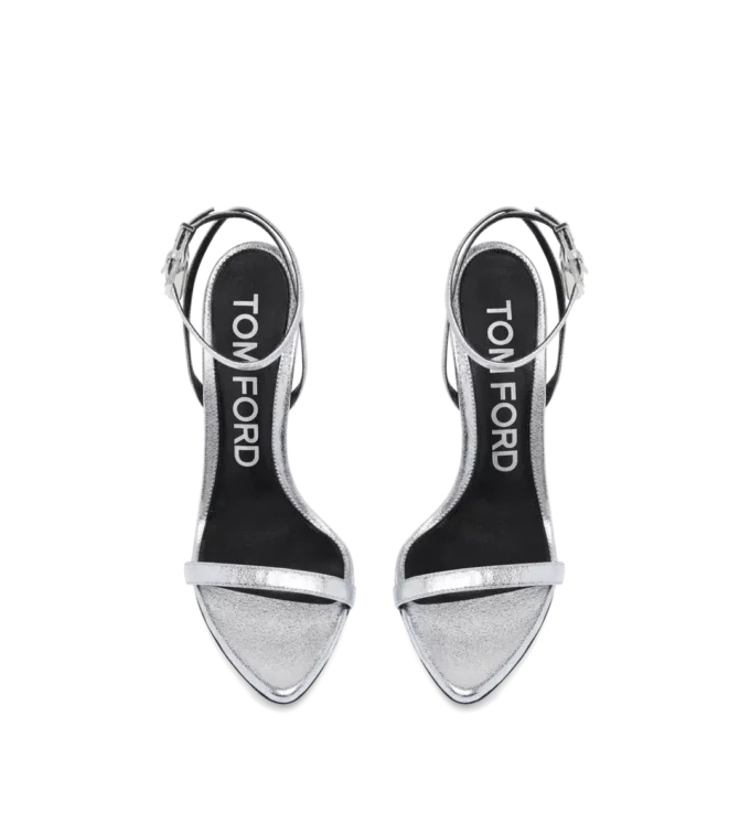 Laminated Nappa Leather Padlock Pointy Naked Sandal Laminated Nappa Leather Padlock Pointy Naked Sandal