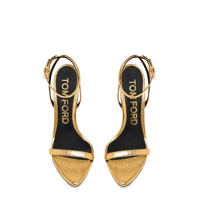 Laminated Nappa Leather Padlock Pointy Naked Sandal Laminated Nappa Leather Padlock Pointy Naked Sandal